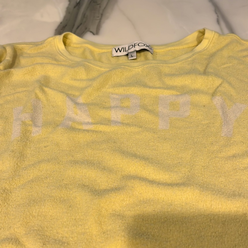 WILDFOX “HAPPY” Soft Yellow Long Sleeve Sweatshirt-Medium